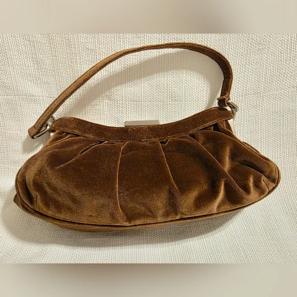 Antonio Melani Brown Velvet Pleated Frame Shoulder Bag - Picture 2 of 12